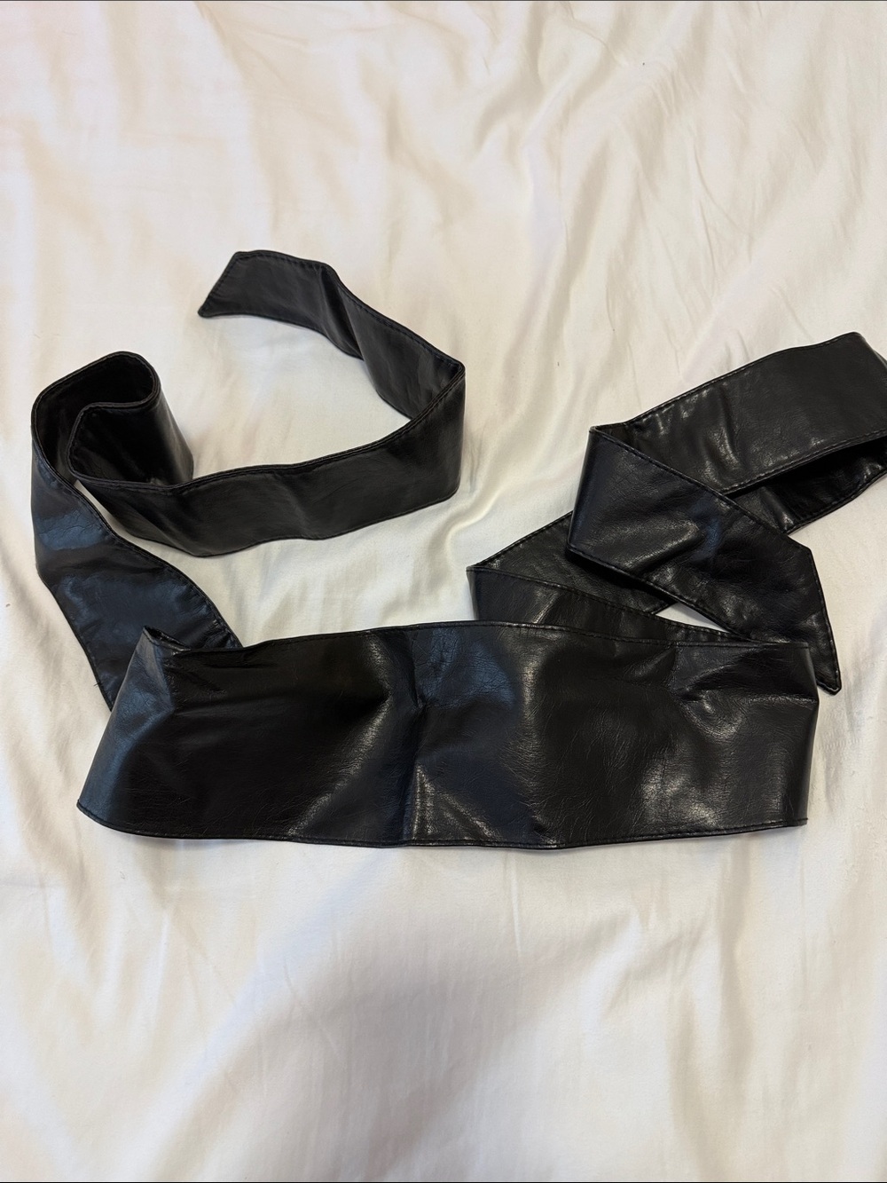 Wide Black Faux Leather Obi Belt